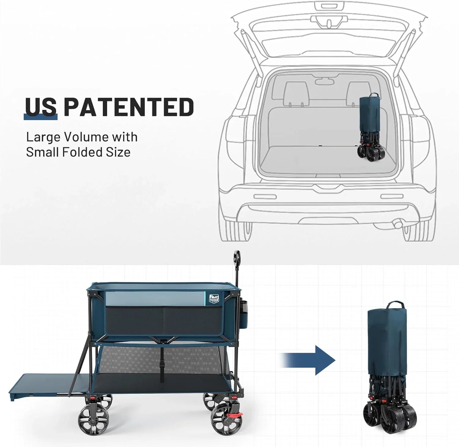 Chariot pliable à deux étages de grande capacité de 400 L avec freins, chariot extra-long de 54 pouces, chariot pliable robuste de 450 livres
