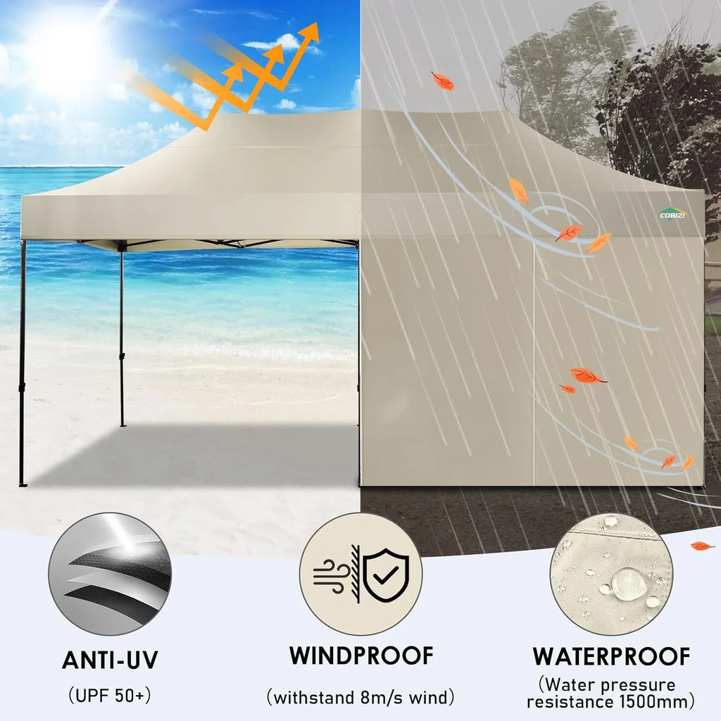 Tente pop-up robuste COBIZI 10x20 avec 6 parois latérales, facile à installer