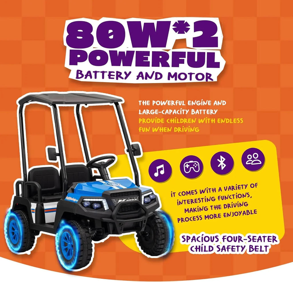 Voiturette de golf pour enfants 24 V 7 Ah avec télécommande, auvent amovible et suspension à ressorts aux 4 roues