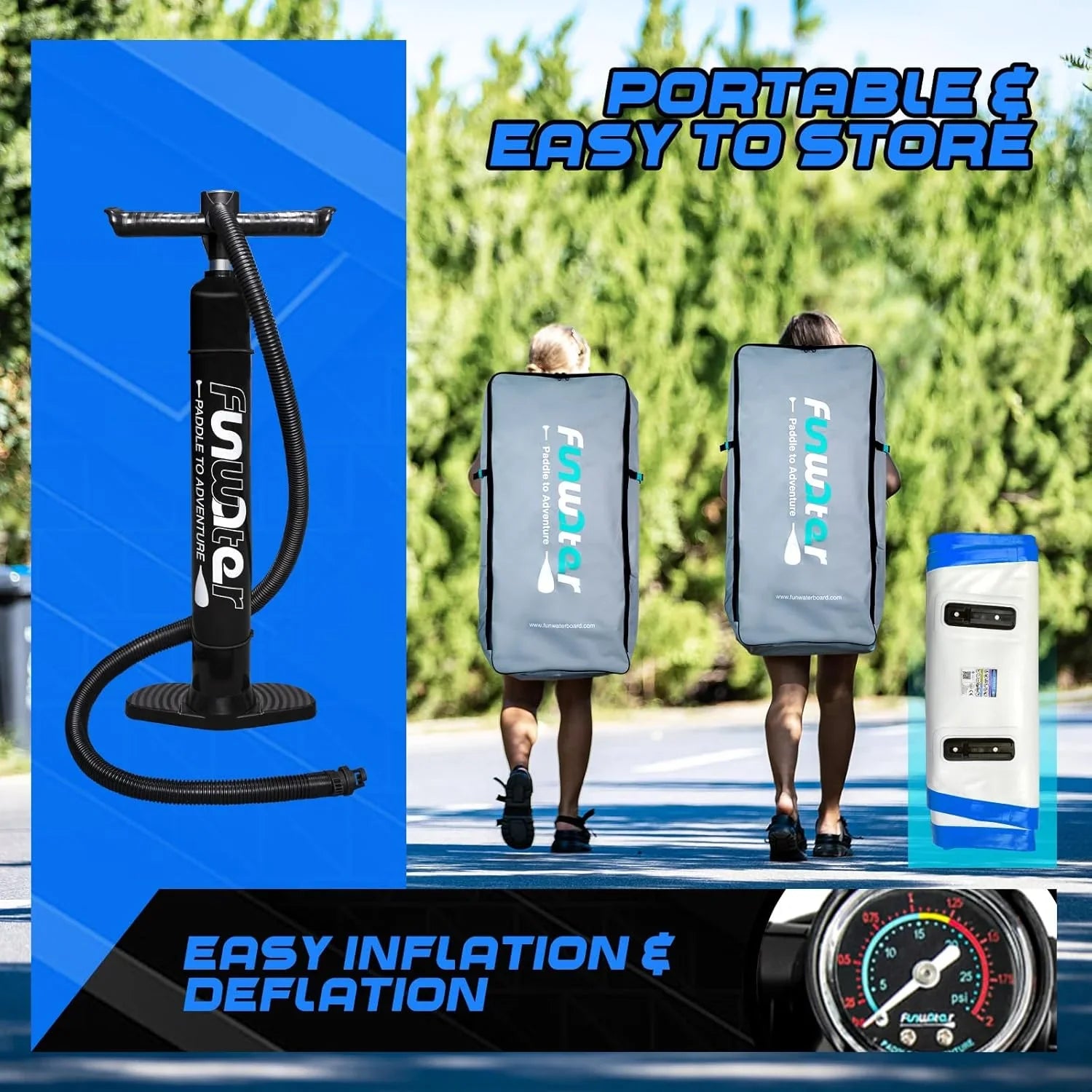 FunWater Stand Up Paddle Board Planche de paddle gonflable ultralégère avec accessoires SUP