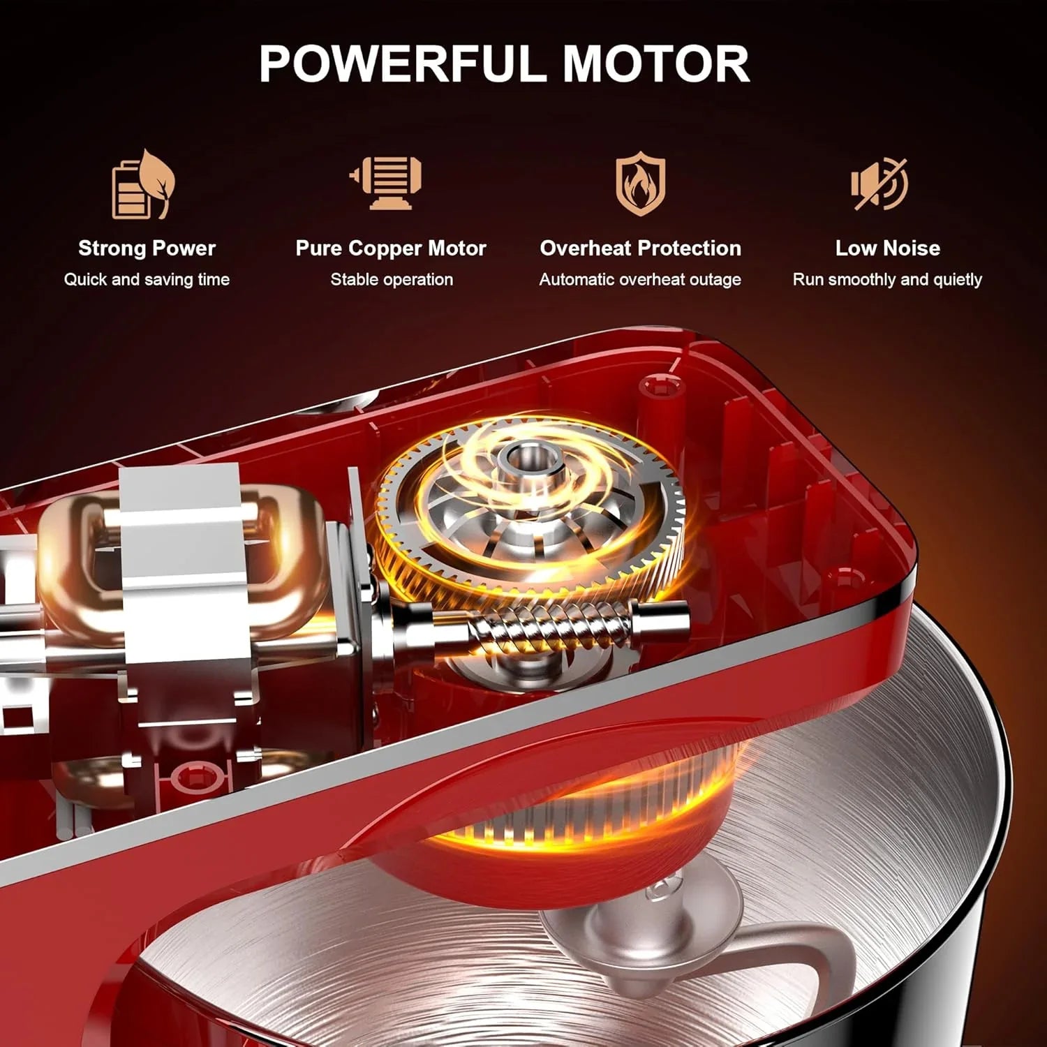 Batteur sur socle 10 vitesses avec protection anti-éclaboussures 8 en 1, tête inclinable, bol en acier inoxydable de 6 litres + crochet pétrisseur/fouet/mixeur/grattoir lavable au lave-vaisselle