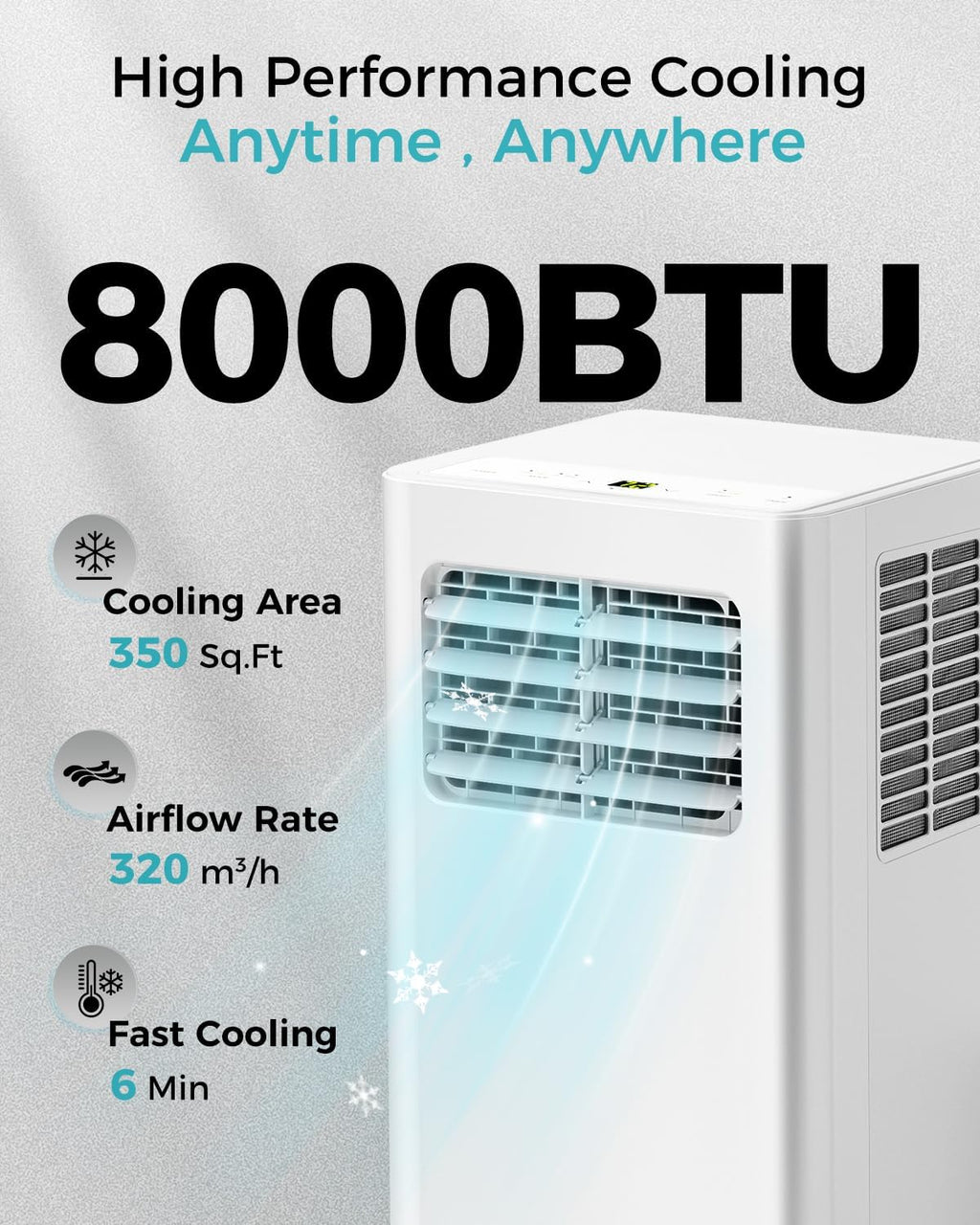 Climatiseur portatif 8 000 BTU - Unité de climatisation 3 en 1 avec télécommande, refroidissement ultra-silencieux pour pièces jusqu'à 350 pi², minuterie 24 h, mode veille