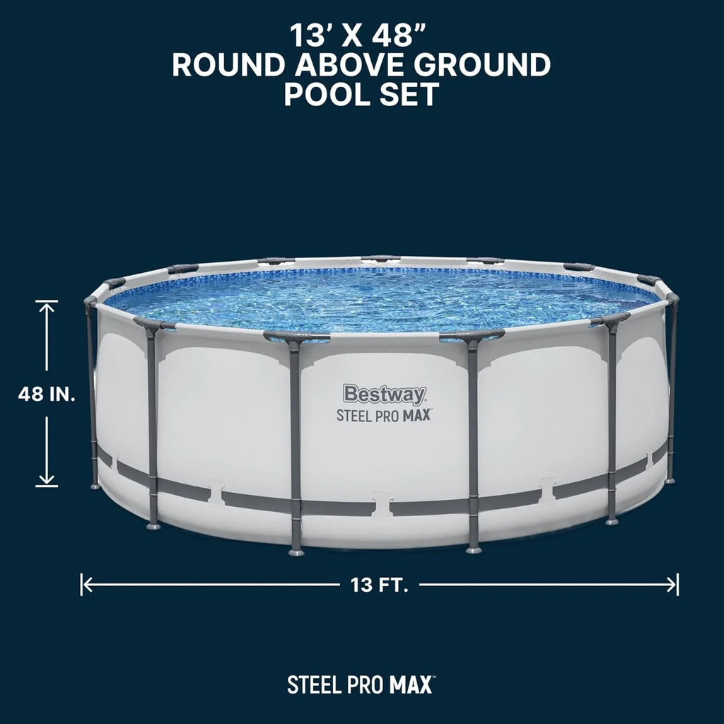 Piscine hors sol extérieure ronde Steel Pro MAX de 4,2 m x 122 cm avec cadre métallique et pompe de filtration de 1 000 litres, échelle et bâche
