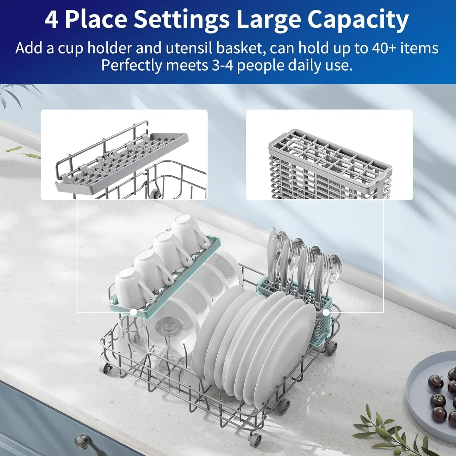 Lave-vaisselle de table portable AIRMSEN, mini lave-vaisselle à 5 programmes de lavage