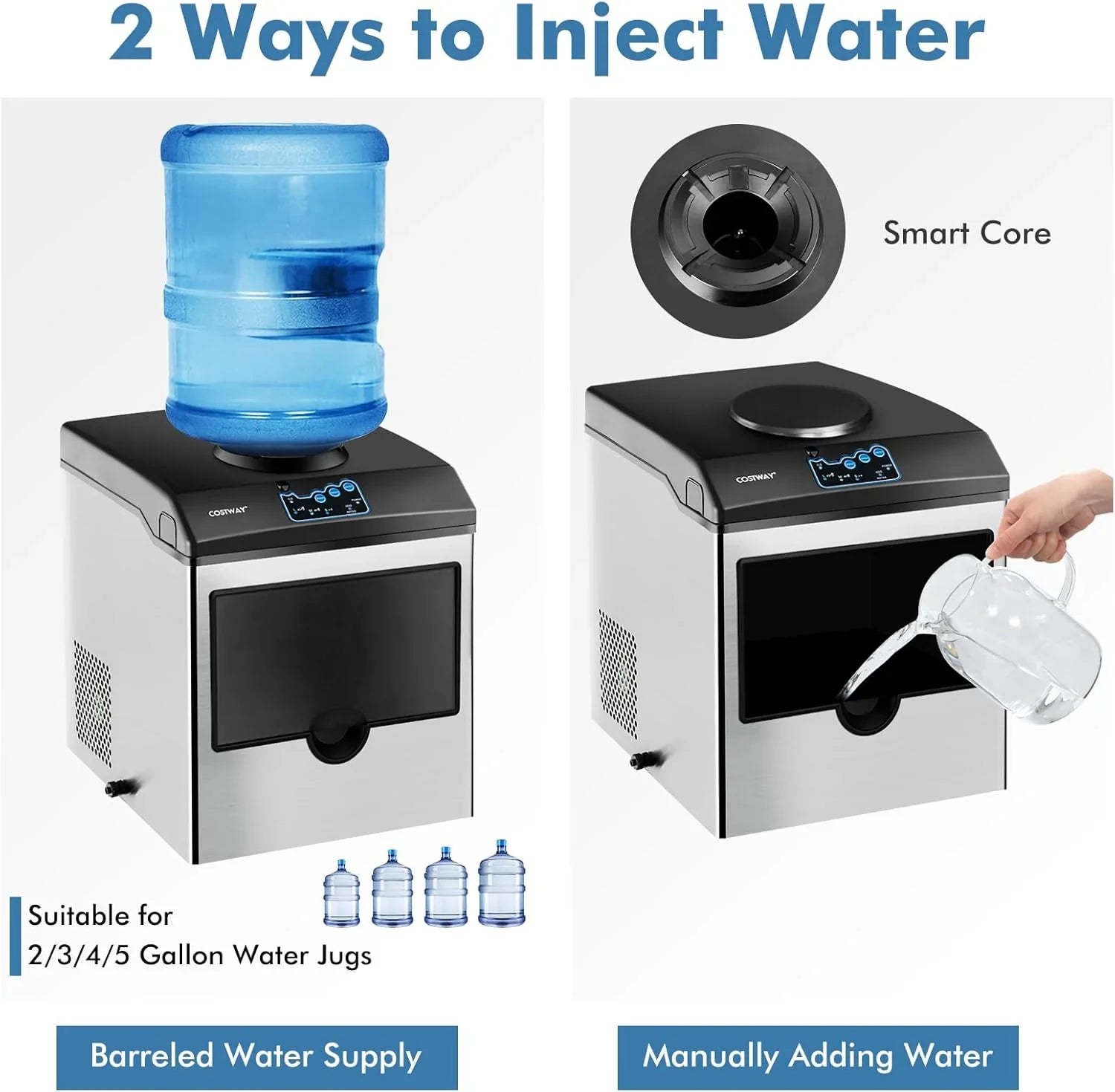 Machine à glaçons de comptoir Costway avec distributeur d'eau, 3 tailles de glaçons en forme de balle, 48 lb/jour