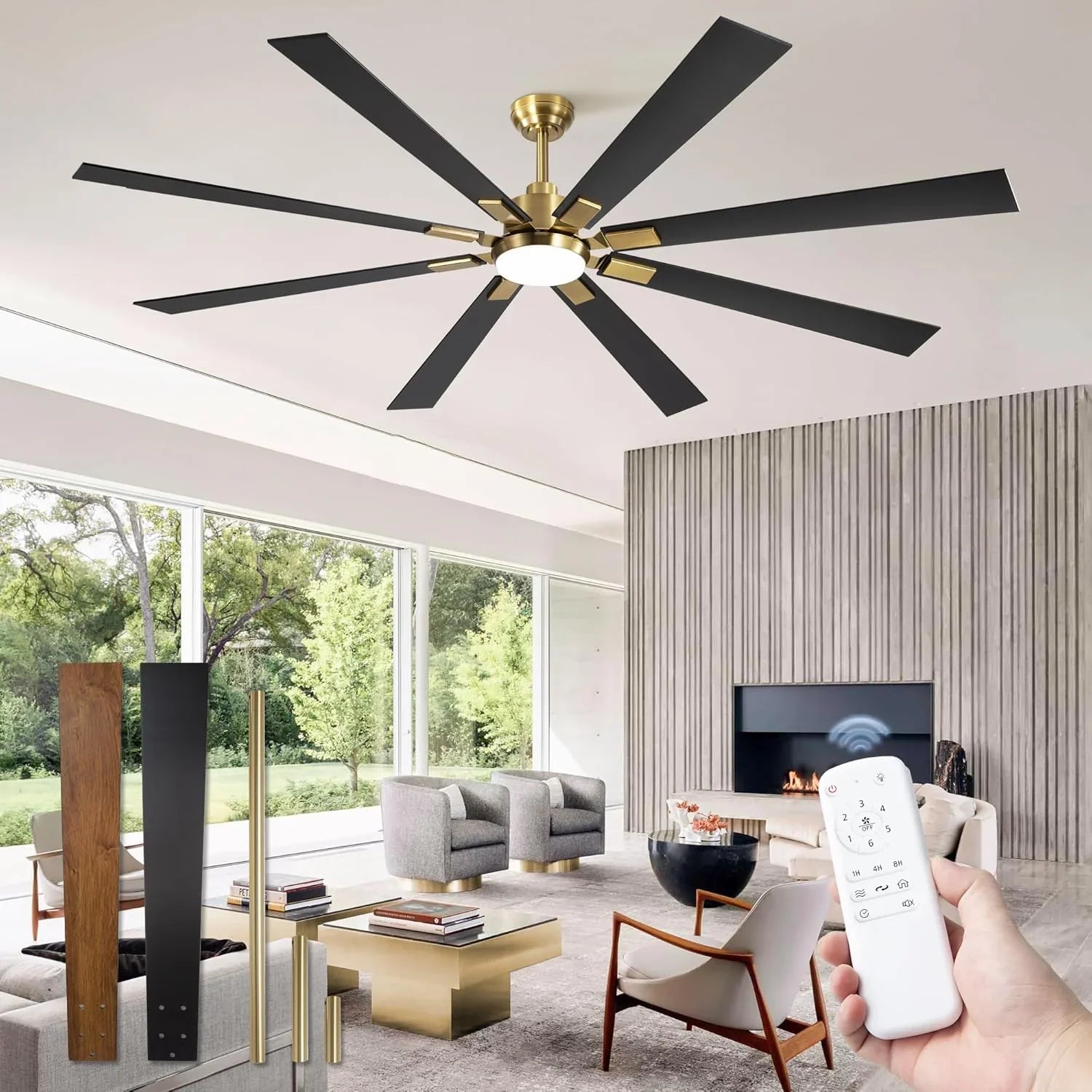 Grand ventilateur de plafond Zmishibo de 72 pouces avec éclairage et télécommande intérieur/extérieur