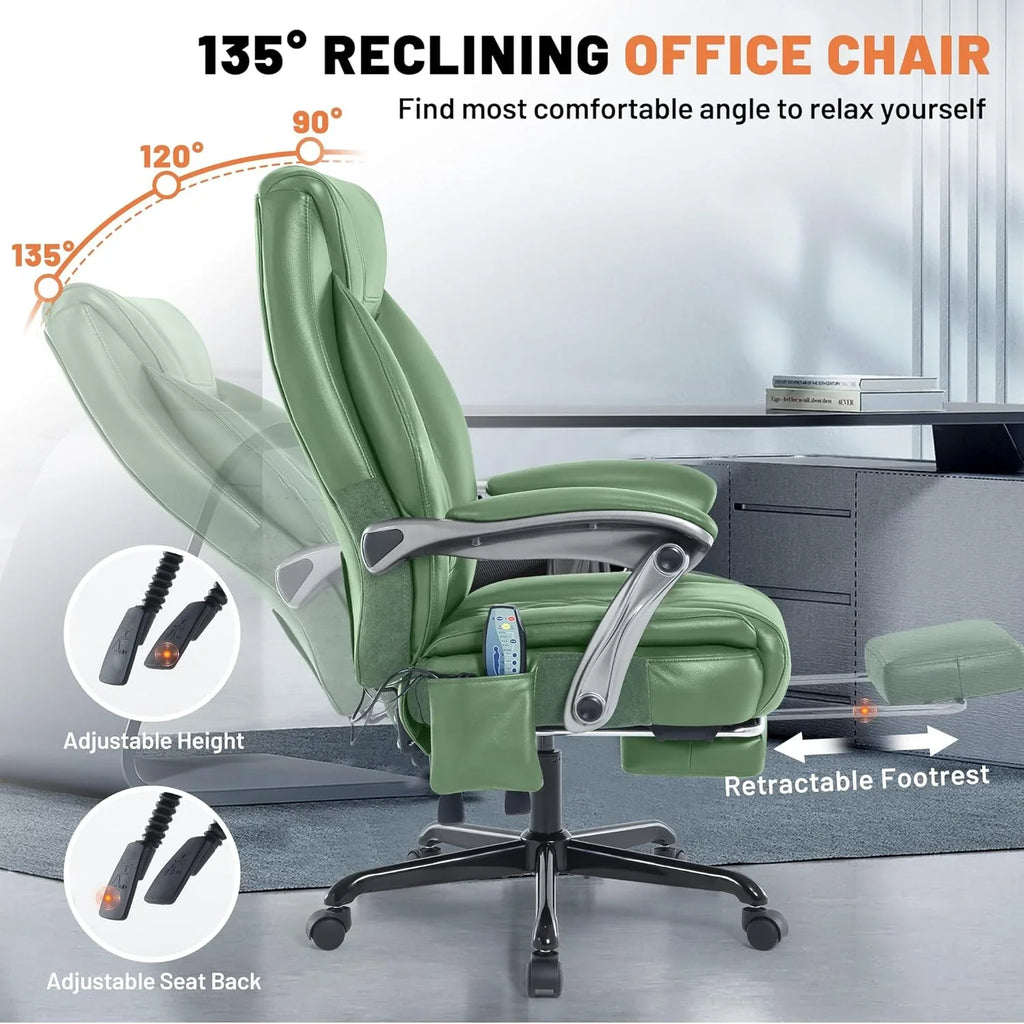 Fauteuil de bureau massant avec chauffage et repose-pieds Fauteuil de bureau ergonomique inclinable pour cadres