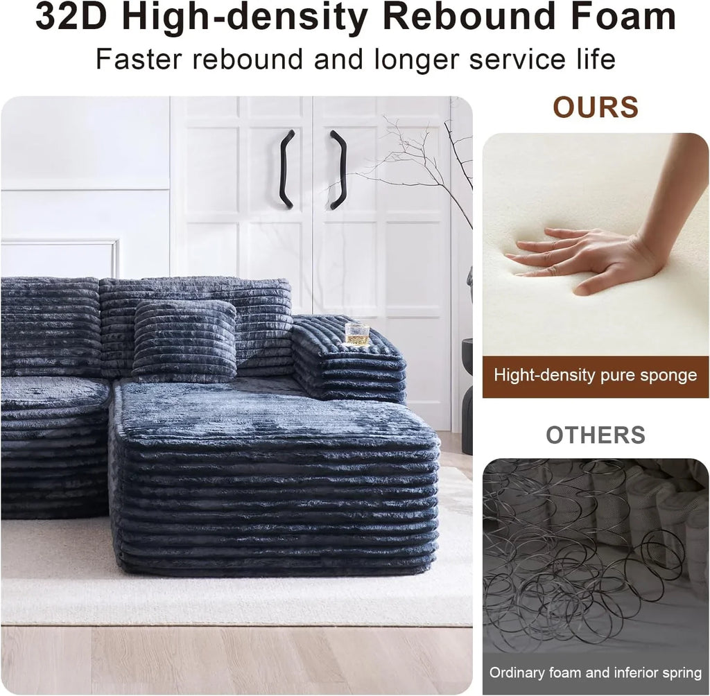 Canapé sectionnel Cloud avec méridienne en L, canapé modulaire moderne avec assise profonde, porte-gobelet intégré et poche de rangement