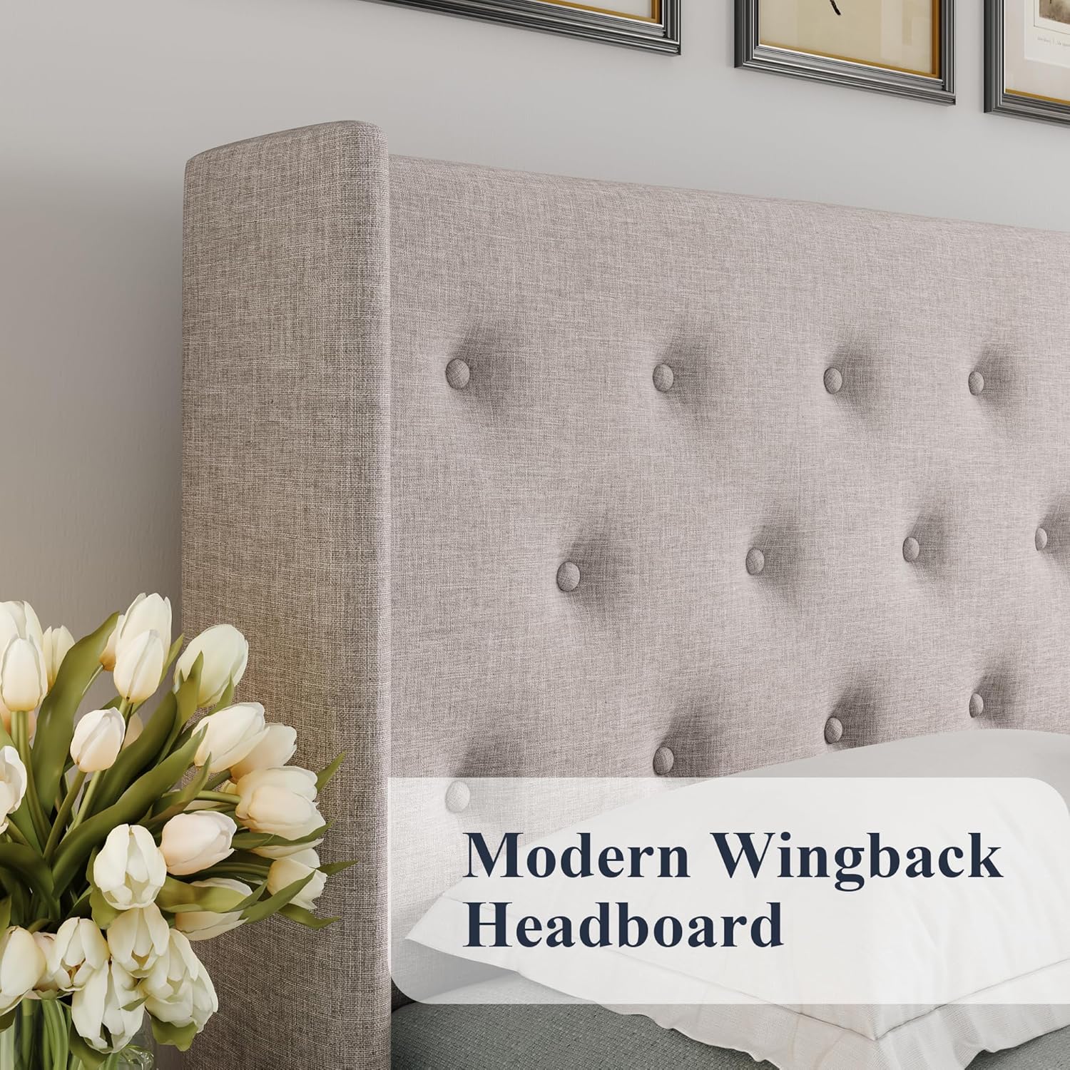 Lit queen-size relevable avec rangement Allewie, tête de lit à oreilles moderne et support hydraulique