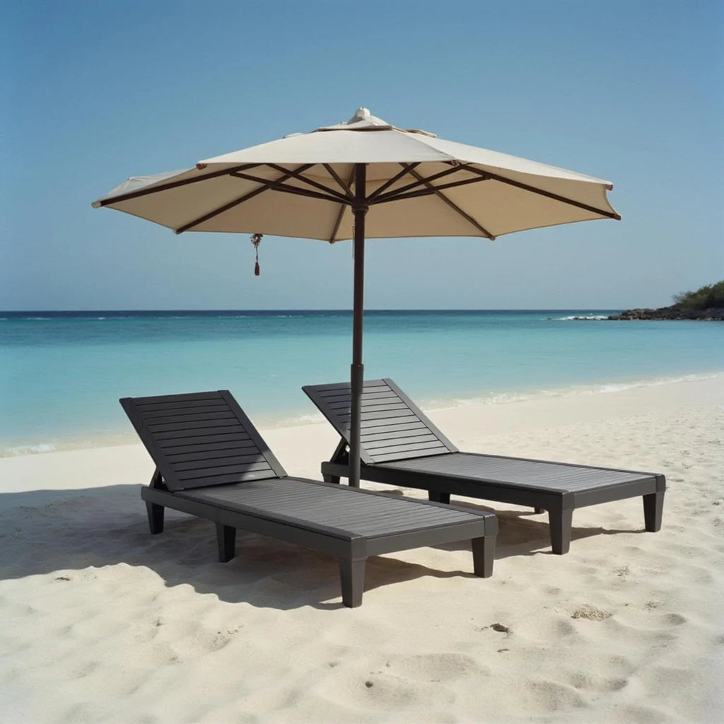 Chaises de patio - Ensemble de 2 chaises longues noires pour l'extérieur, chaise longue de jardin légère