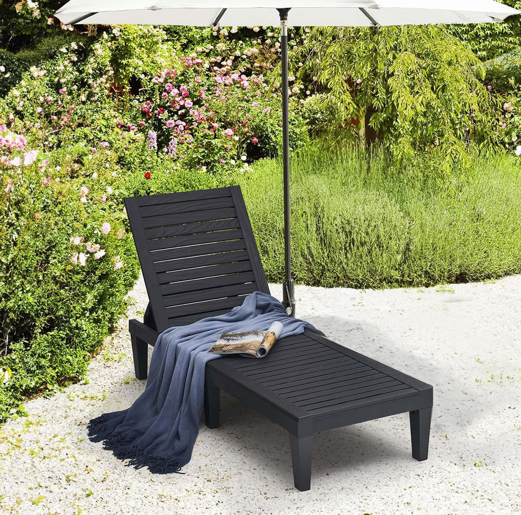 Chaises de patio - Ensemble de 2 chaises longues noires pour l'extérieur, chaise longue de jardin légère