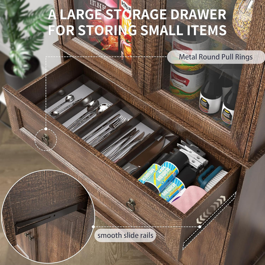 Armoire de garde-manger de 180 cm de haut avec portes vitrées