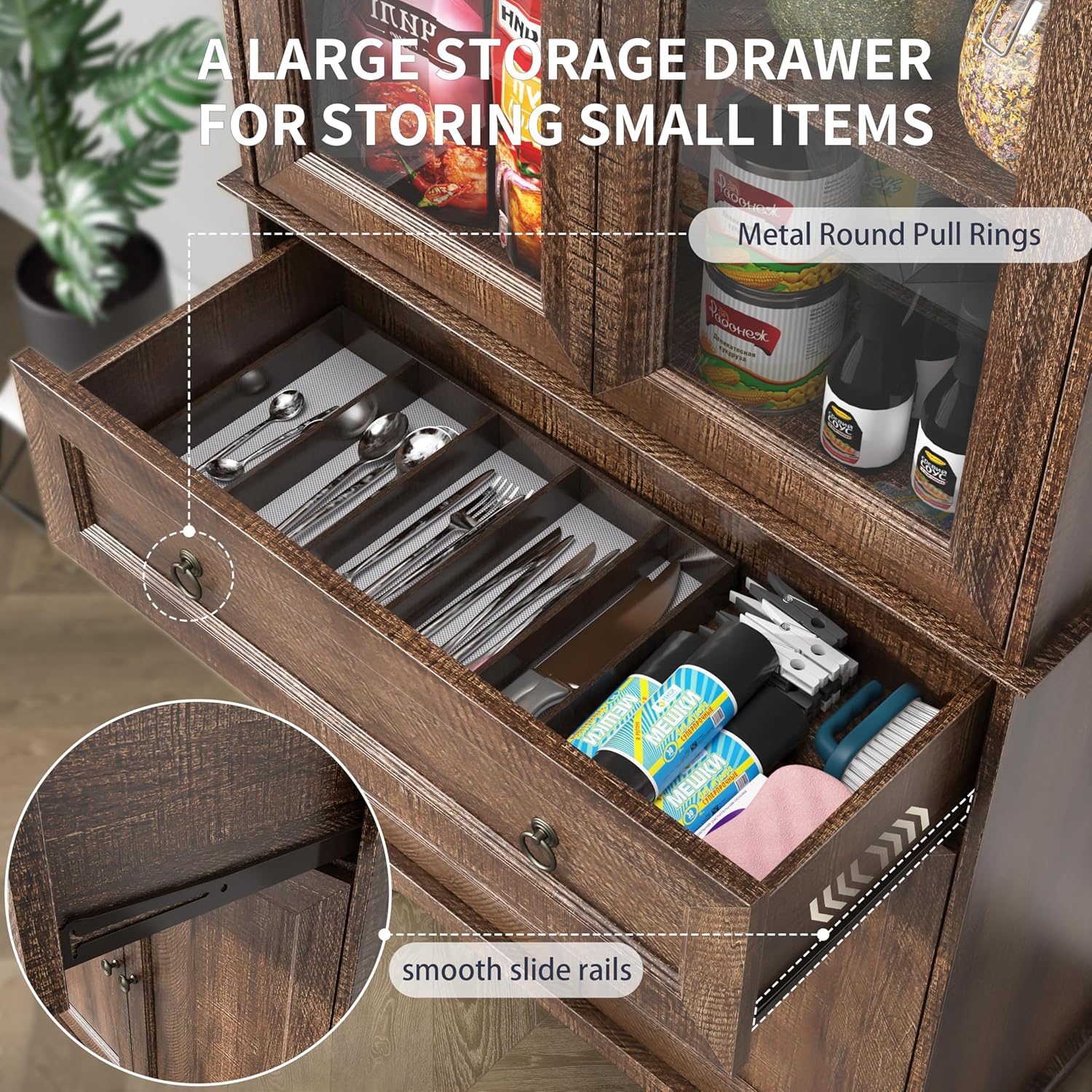 Armoire de garde-manger de 180 cm de haut avec portes vitrées