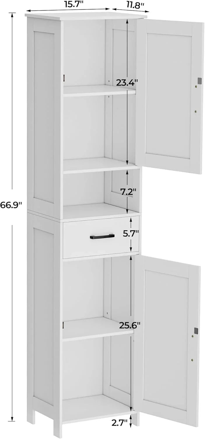 Meuble de rangement de salle de bain Homhedy de 67 po de hauteur avec 2 portes de grange et 1 tiroir