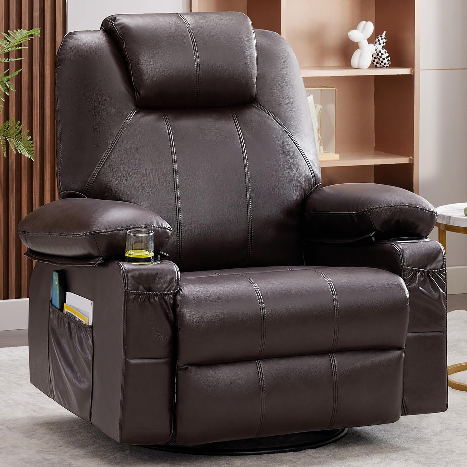 Grand fauteuil inclinable pivotant à bascule avec fonction chauffage et massage, canapé simple pivotant à 360 degrés