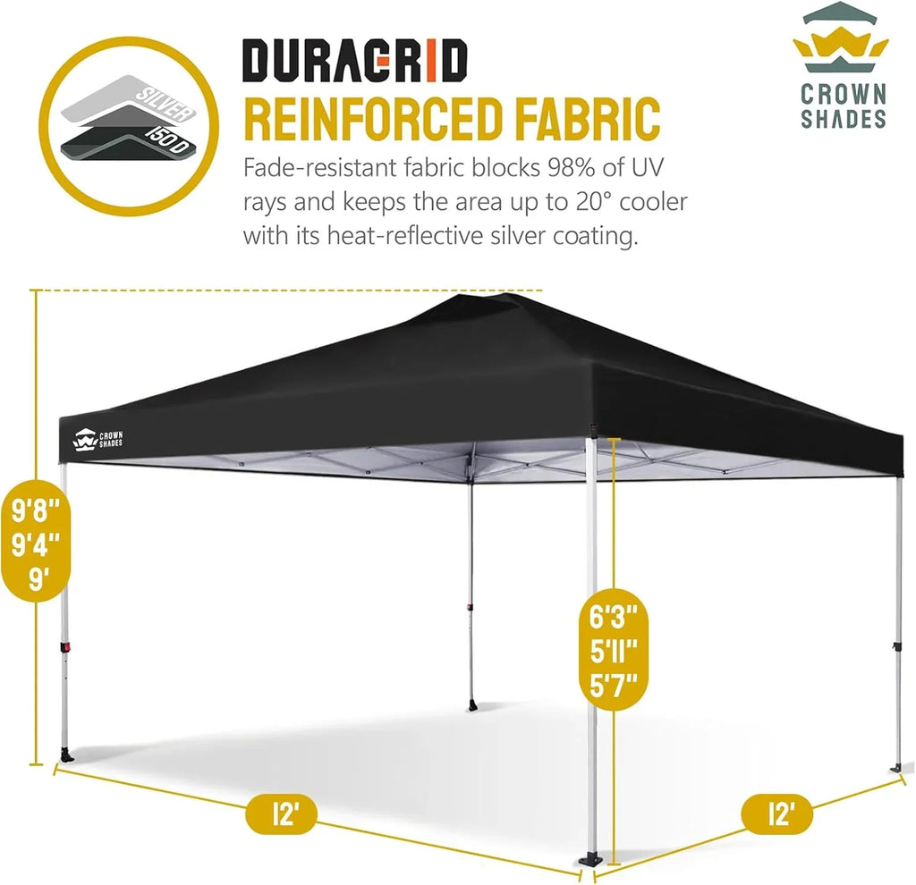 Auvent pop-up 10x10 - Installation en un clic - Tente de plage - Parasol extérieur avec dessus argenté, 3 hauteurs et 4 poches à sable