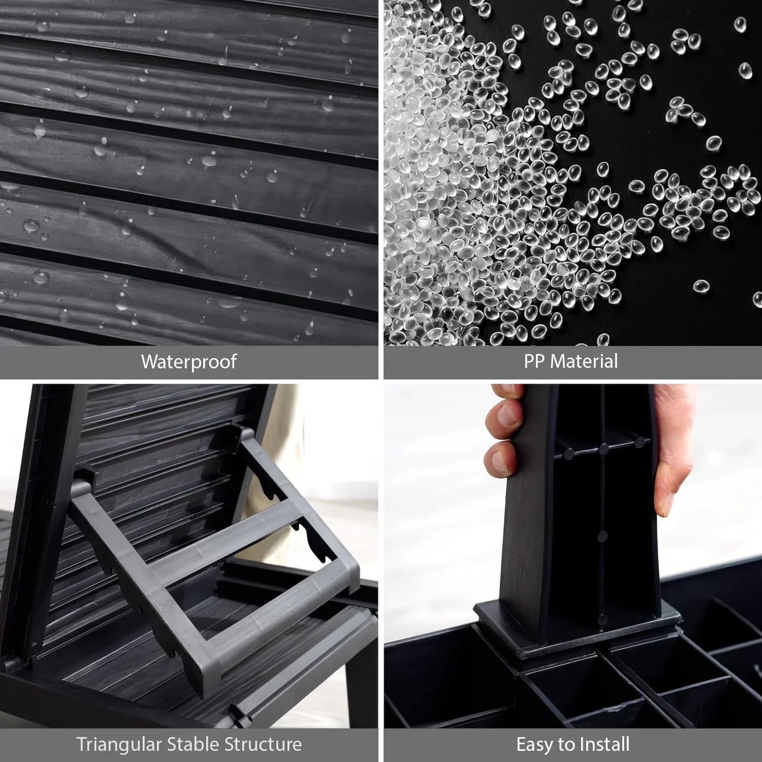 Chaises de patio - Ensemble de 2 chaises longues noires pour l'extérieur, chaise longue de jardin légère