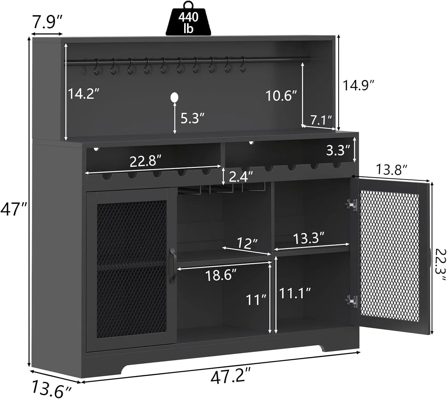Bar à vin avec éclairage LED, meuble à liqueur avec porte-verres, bar à café pour liqueurs, buffet de rangement avec casiers à vin, armoire à vin