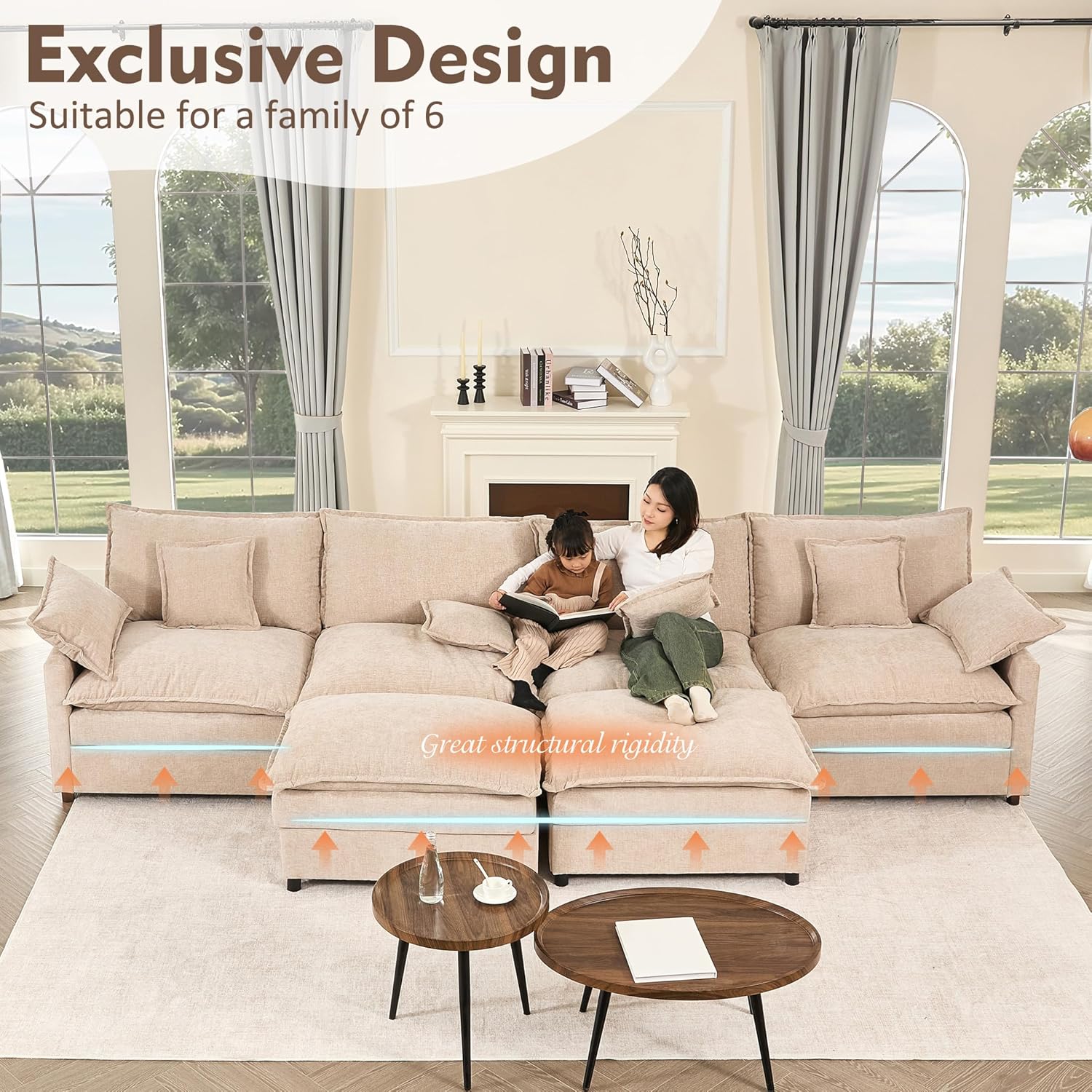 Canapé en U 108", canapé modulaire, canapé nuage trois places confortable