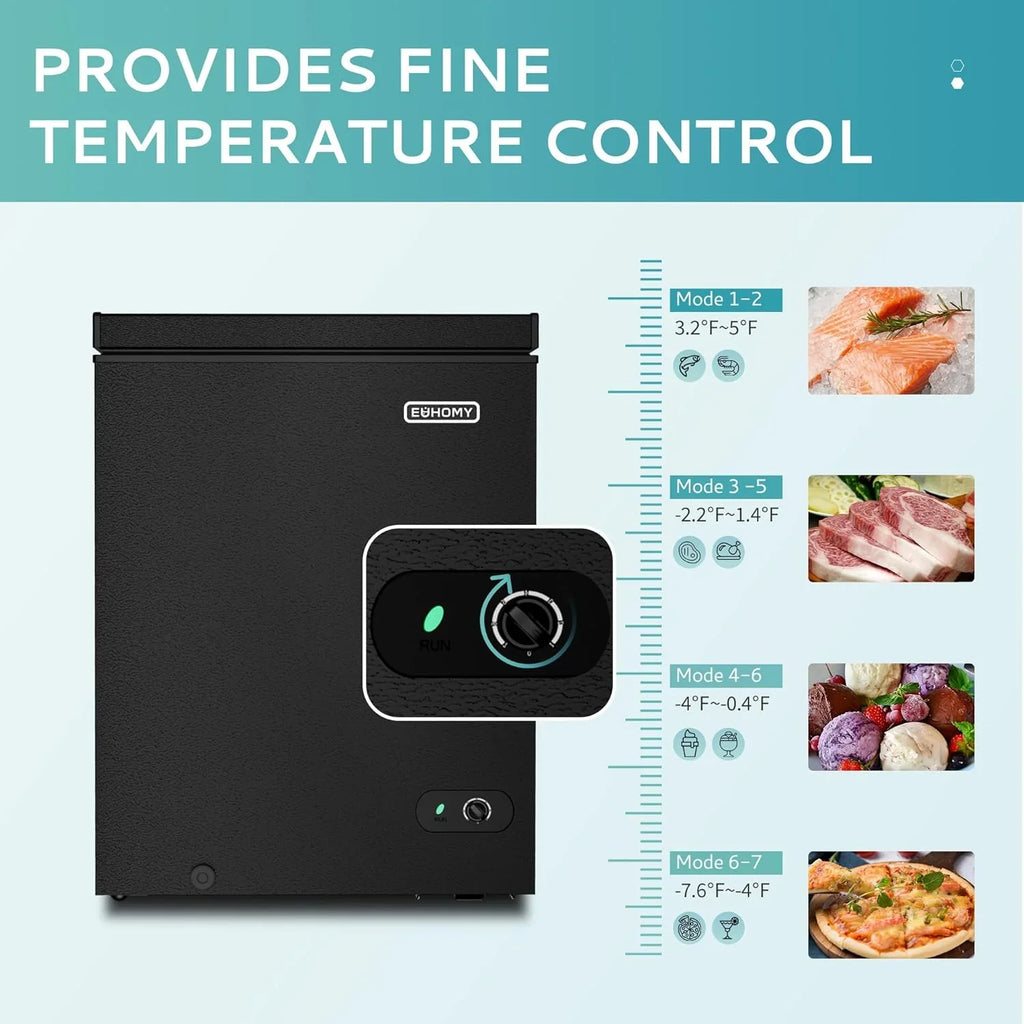 EUHOMY 3.5 Cubic Foot Upright Freezer, Small Deep Freezer, Adjustable 7 Thermostats, Quiet Mini Freezer, Freestanding Top Door