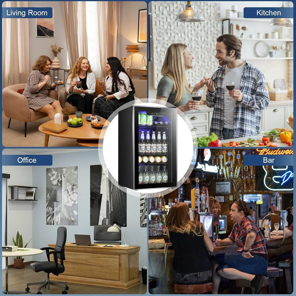 Réfrigérateur à boissons NJStar 68 canettes, mini-réfrigérateur à porte vitrée pour bière, boissons et vin, petit réfrigérateur autonome