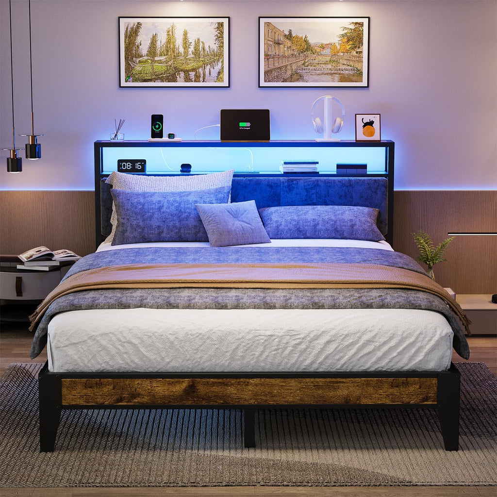 Cadre de lit simple OLEVS avec tête de lit et station de charge de type C