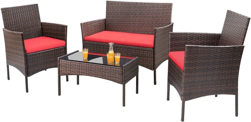 Ensemble de meubles de patio extérieur Homall 4 pièces avec chaises en rotin et osier