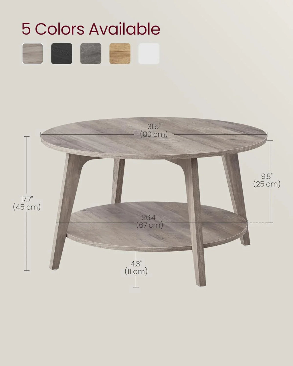 Table basse ronde VASAGLE, table basse double couche avec rangement