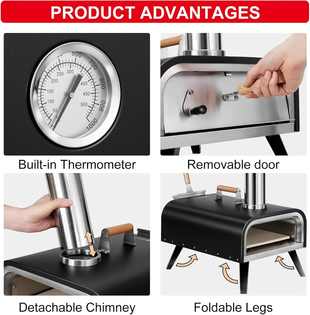 Four à pizza d'extérieur EDOSTORY, barbecue à bois d'extérieur
