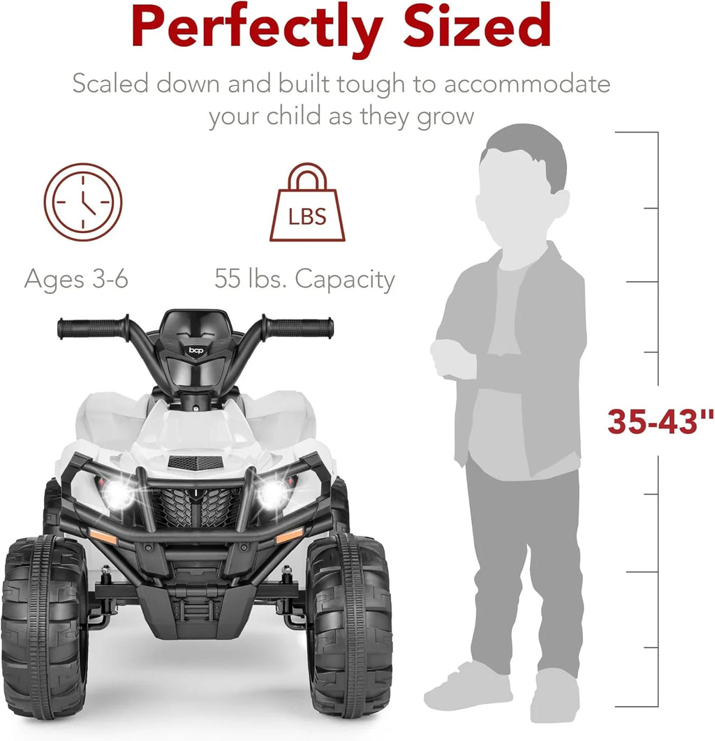 Véhicule tout-terrain électrique 12 V pour enfants, quad à 4 roues avec audio Bluetooth, vitesse maximale de 2,4 mph, pneus à crampons, phares à LED et radio.
