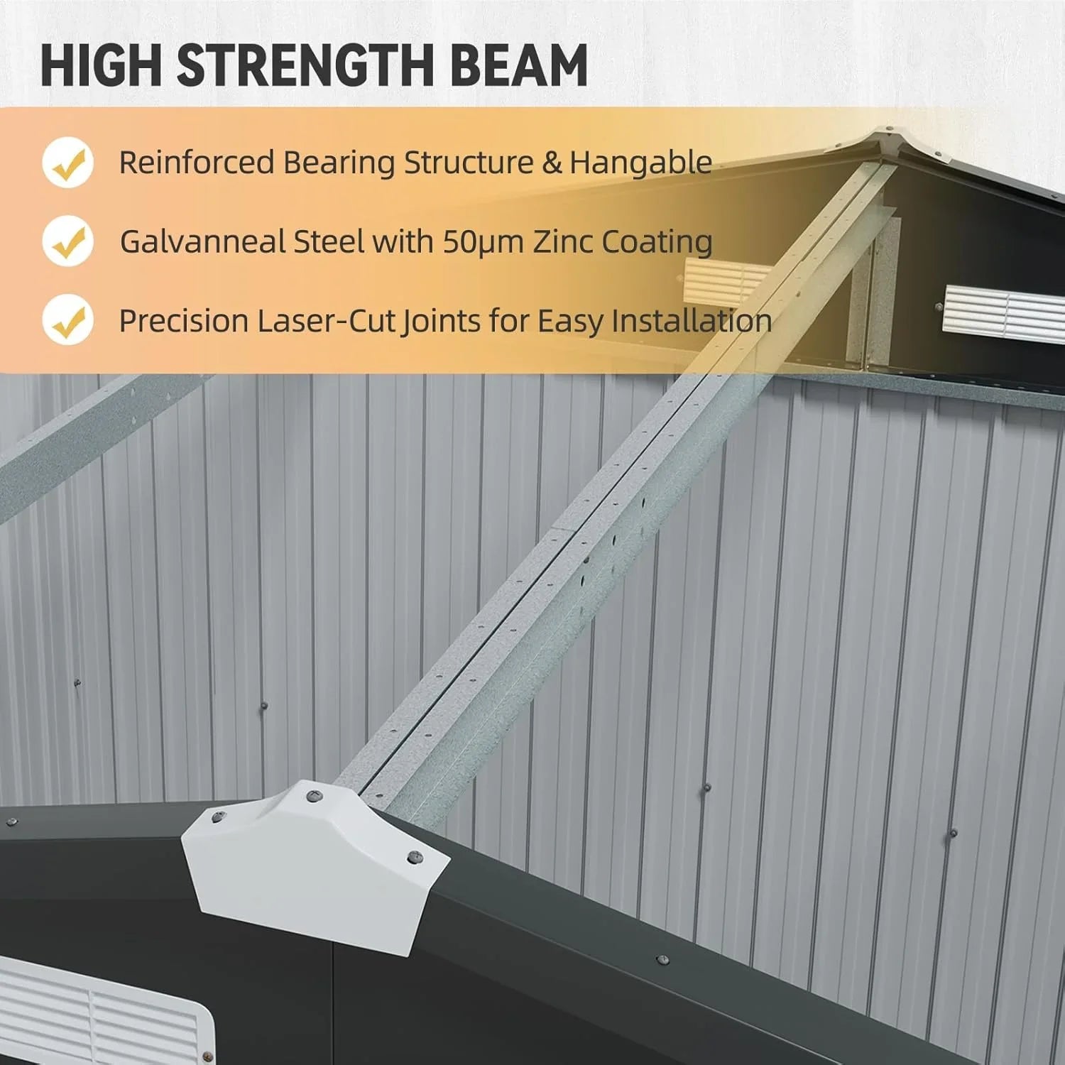 Abri de jardin Aoxun 7,4 x 5,3 pi, plancher en acier galvanisé, abri de jardin en métal, portes doubles