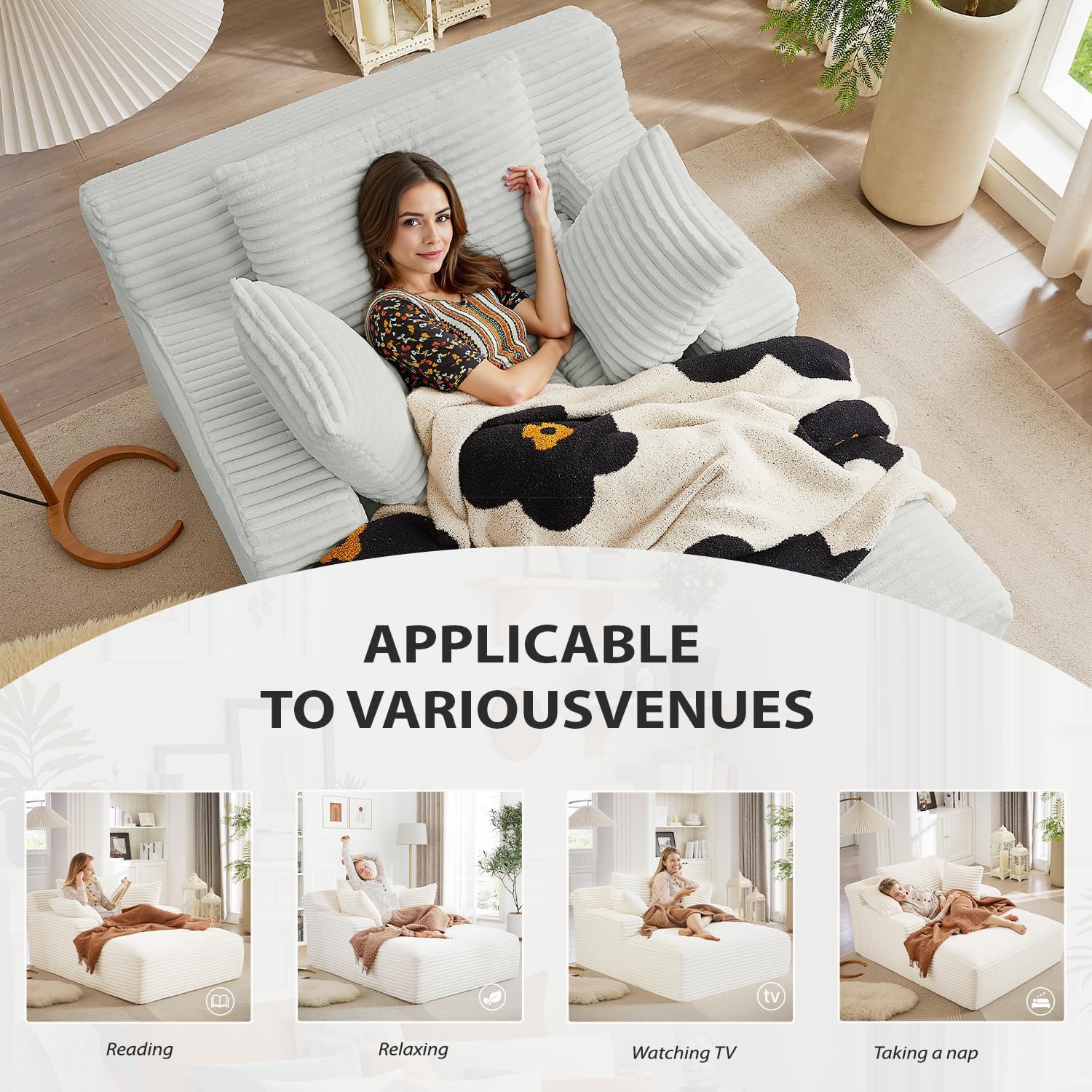 Fauteuil inclinable d'intérieur de 50 pouces, canapé-lit surdimensionné en velours côtelé, fauteuil de lecture à couchage profond, canapé nuage, canapé de salon