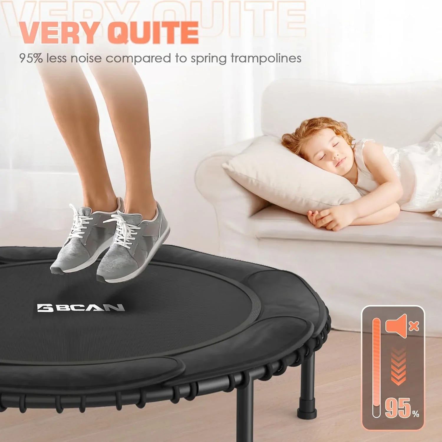 Mini-trampoline pliable BCAN 450/550 lb, trampoline de fitness 40"/48" stable et silencieux