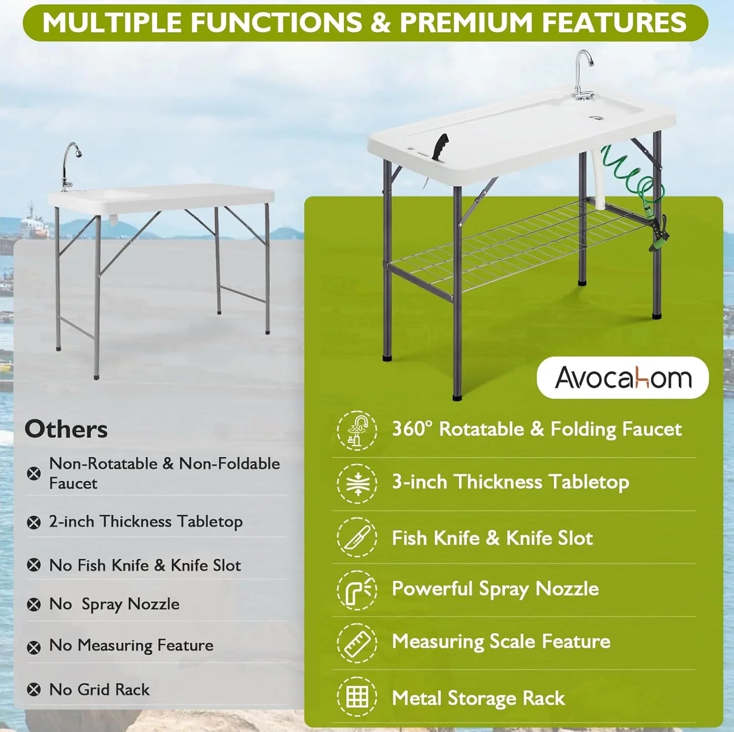 Station de nettoyage de poisson pliable, station d'évier de camping portable, station de nettoyage de filets de poisson d'extérieur