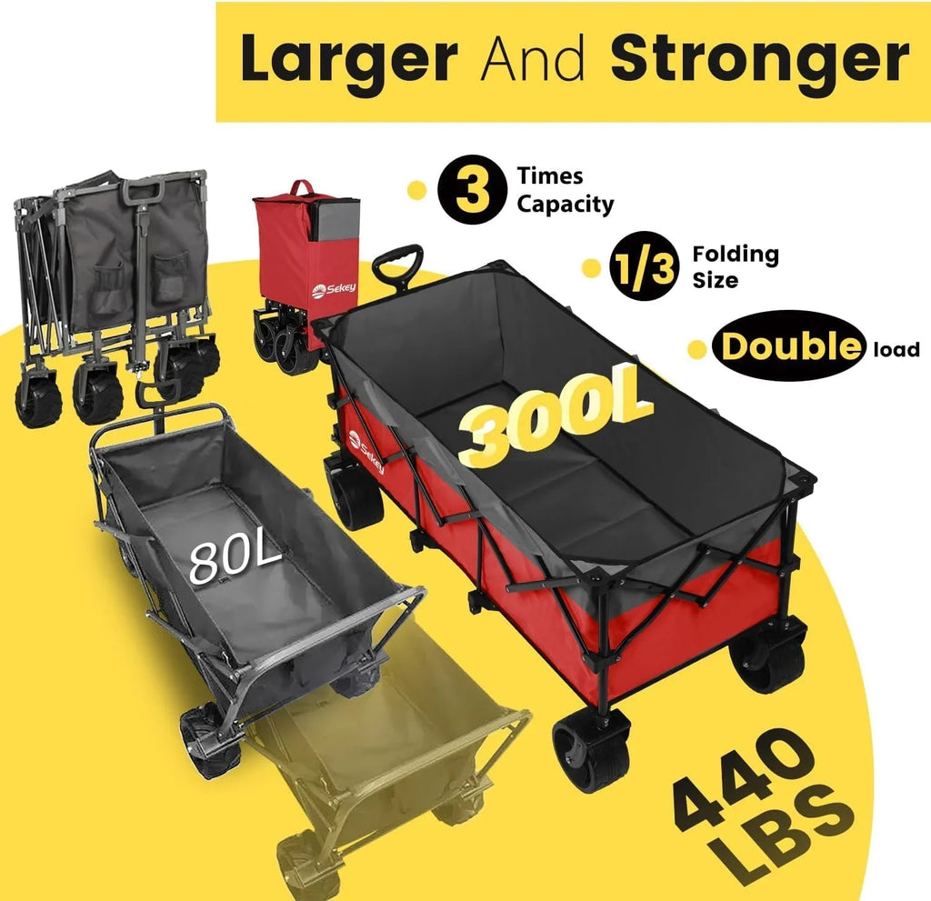 Chariot de voyage pliable Sekey de 122 cm de long, capacité de charge de 200 kg, chariot de jardin polyvalent et robuste de 300 litres.