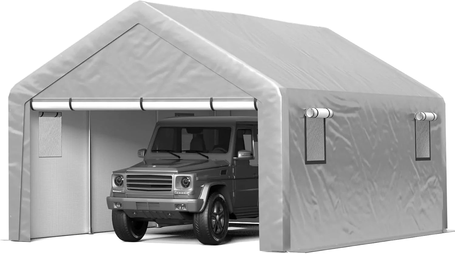 Abri d'auto robuste de 6 x 8 pieds, garage portable avec parois latérales amovibles et porte, bâche quatre saisons