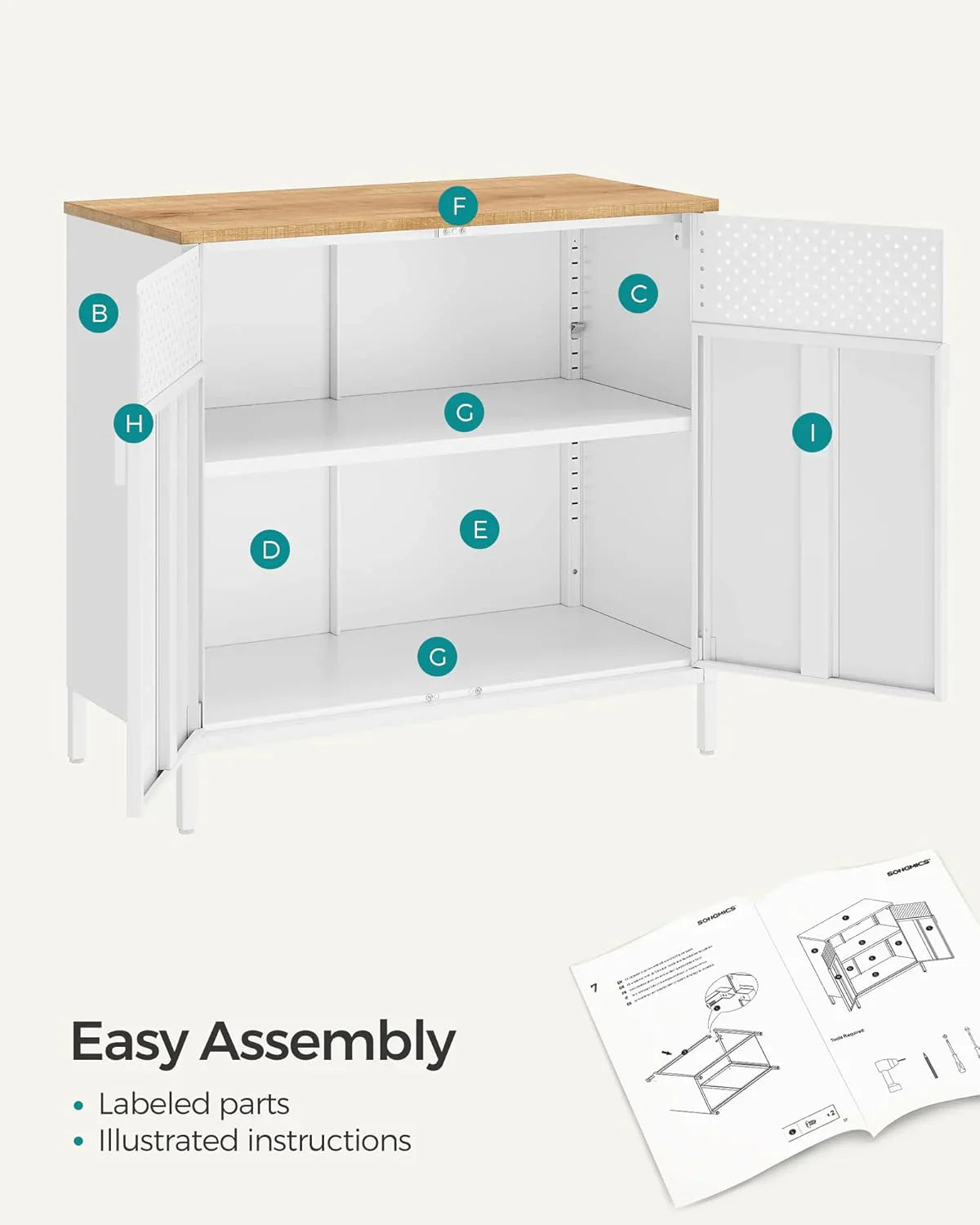 SONGMICS Meuble de rangement, armoire métallique, buffet avec 2 portes, 40 x 80 x 76 cm