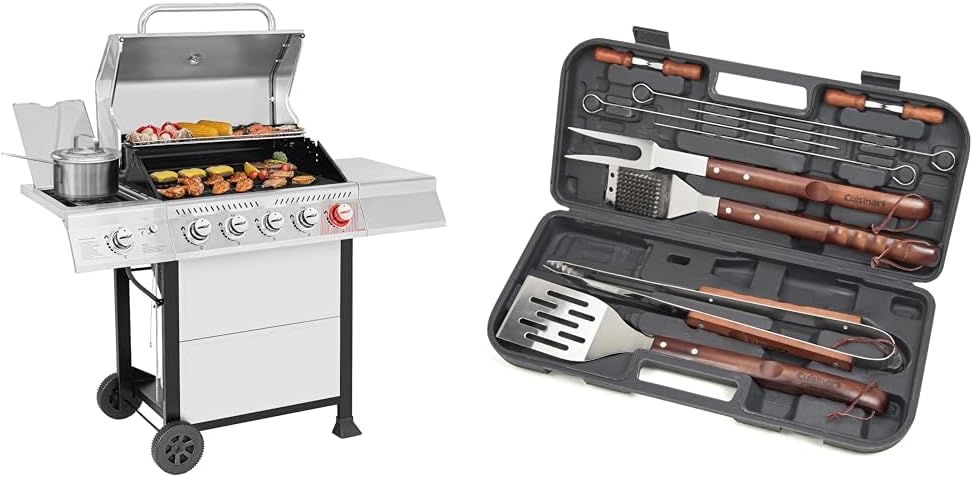 Barbecue au gaz propane Royal Gourmet GA5401T à 5 brûleurs avec gril et brûleurs latéraux, grille en acier inoxydable, surface de cuisson de 632 pouces carrés