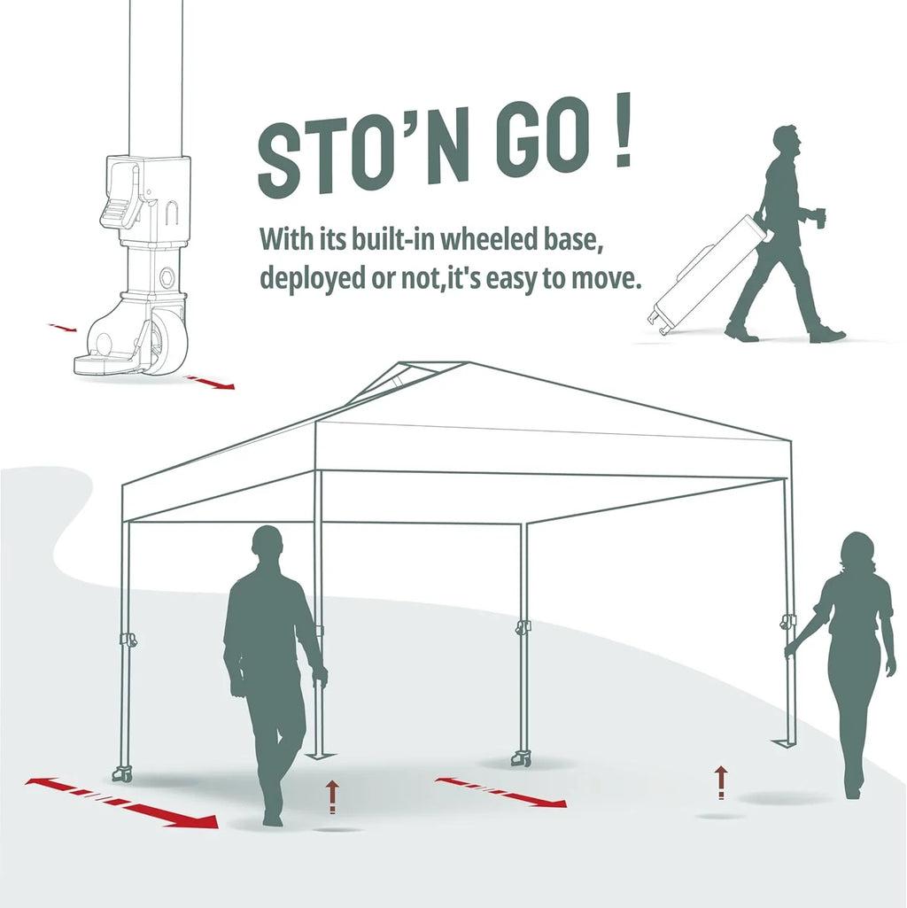 Auvent pop-up 10x10 - Installation en un clic - Tente de plage - Parasol extérieur avec dessus argenté, 3 hauteurs et 4 poches à sable