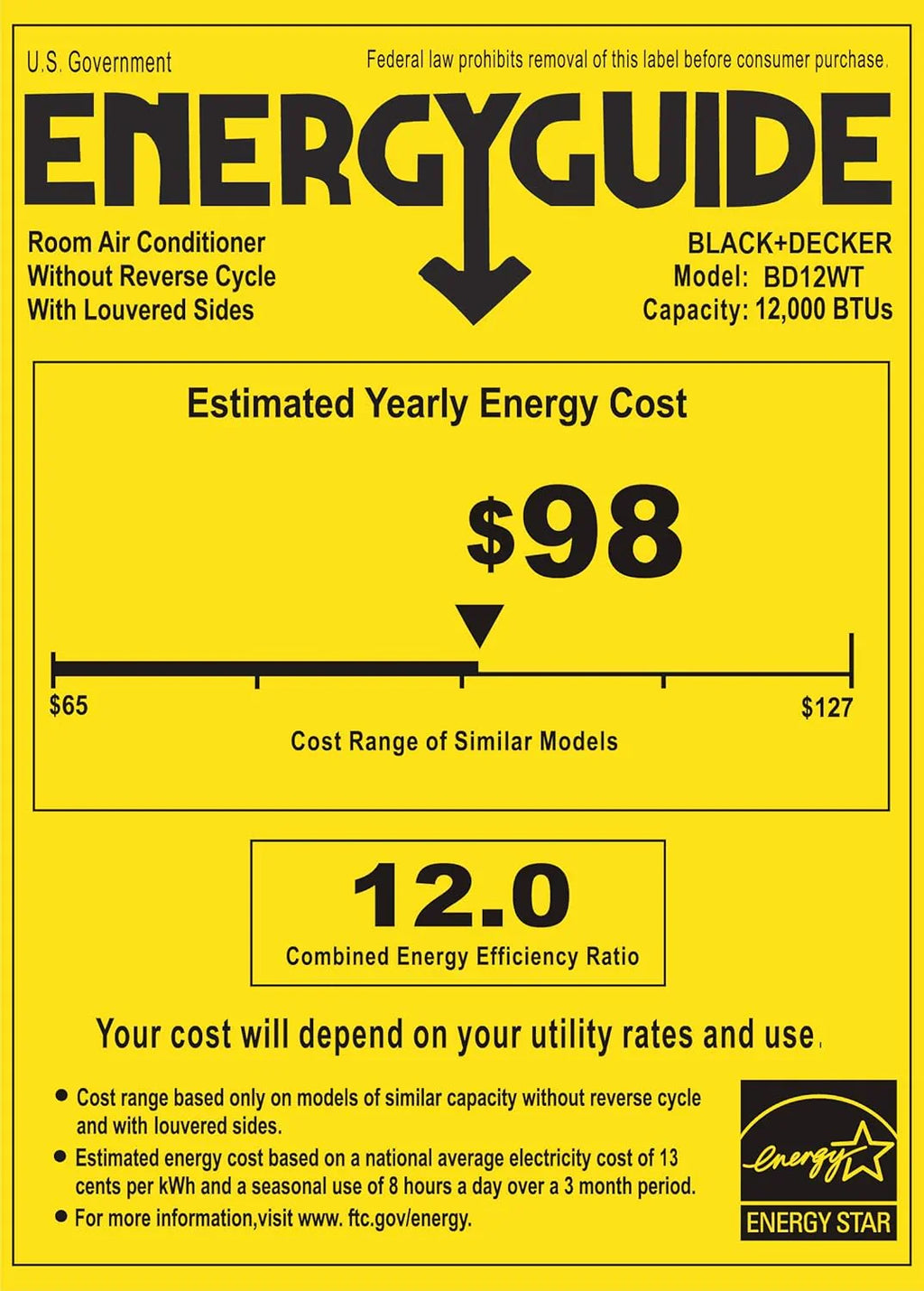Climatiseur de fenêtre BLACK+DECKER 5000 BTU, refroidit jusqu'à 150 pi2.