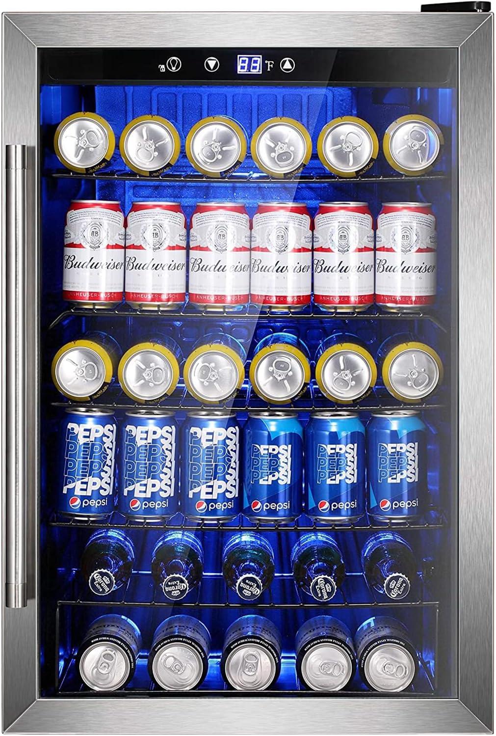 Mini-réfrigérateur 130 canettes, 3,2 pi³, pour boissons, sodas, vin, bière, température réglable pour le bureau et la maison.