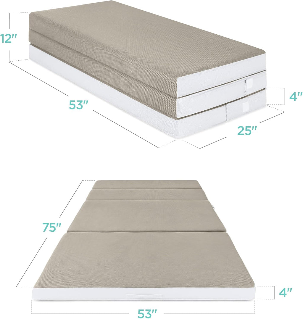 Matelas Queen Size portable de 4 pouces, matelas pliable en trois parties pour camping, invités et tout-petits