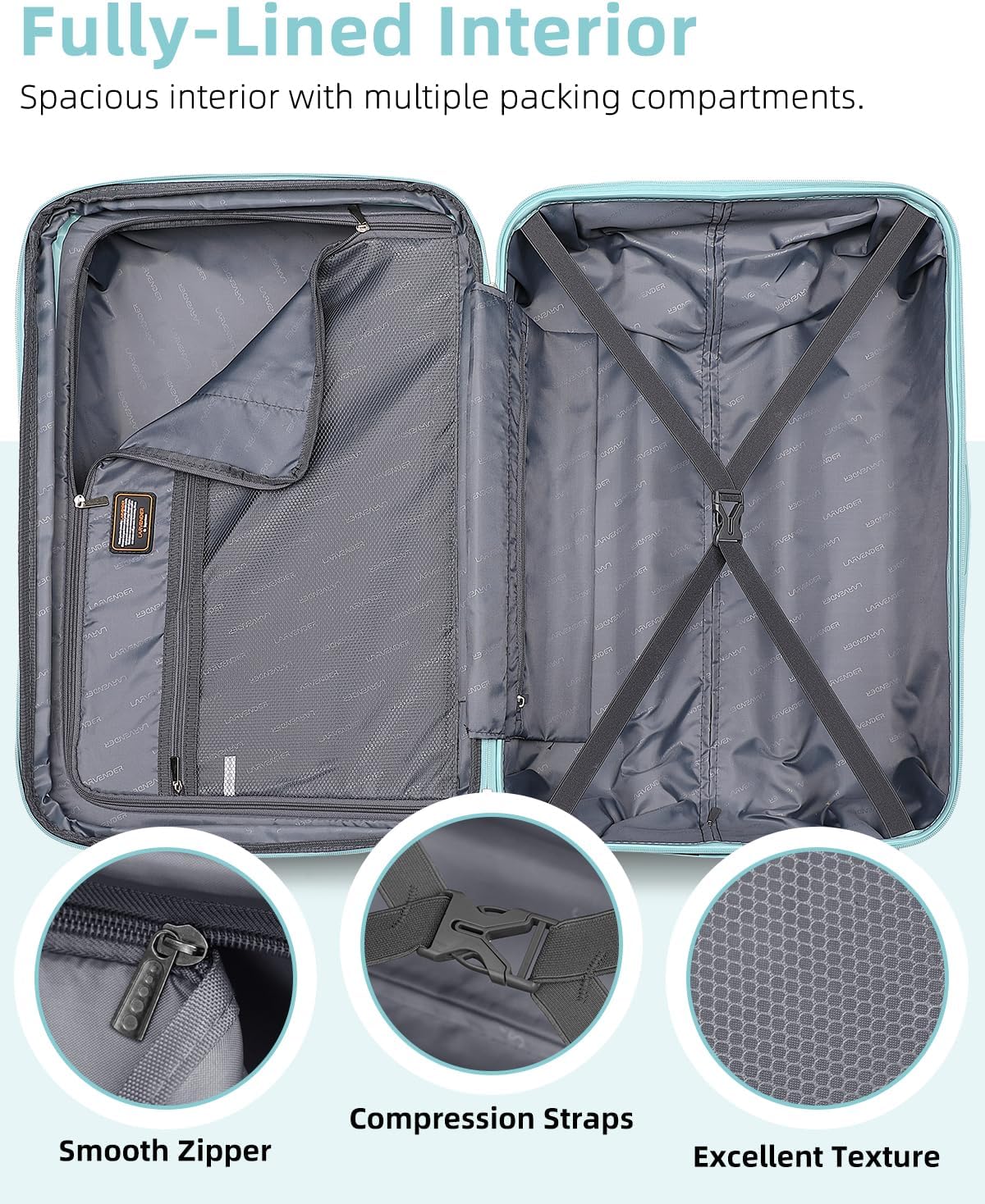 Ensemble de bagages 6 pièces, ensemble de valises rigides extensibles avec roulettes pivotantes, ensemble de bagages à roulettes légers