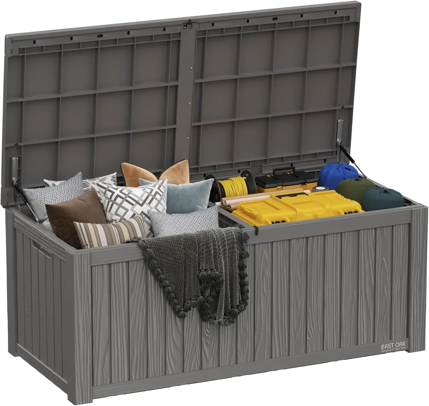 Coffre de rangement extérieur EAST OAK, coffre de terrasse de 60 gallons, utilisation intérieure et extérieure, bac de rangement en résine imperméable