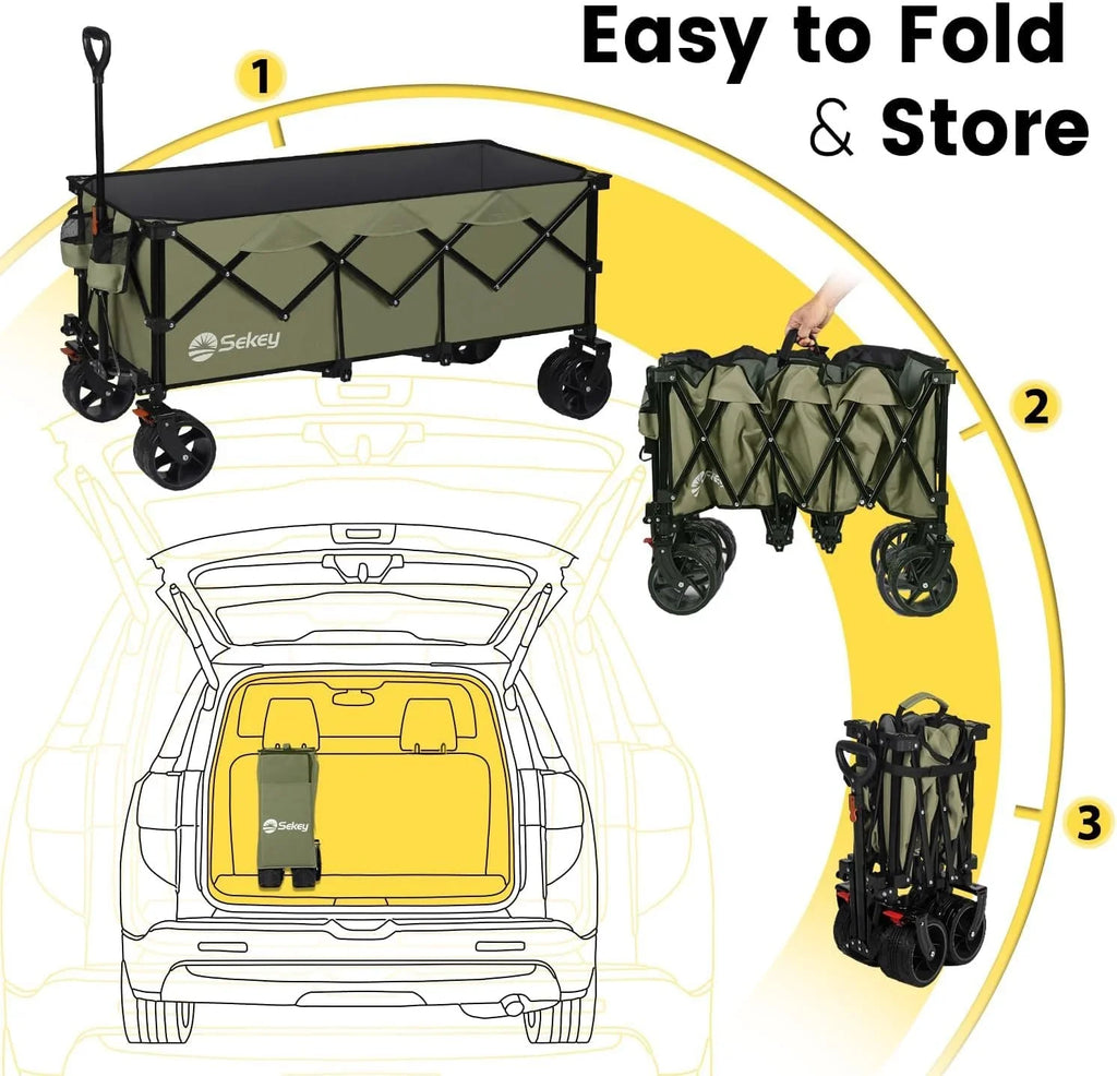 Chariot de voyage pliable Sekey de 122 cm de long, capacité de charge de 200 kg, chariot de jardin polyvalent et robuste de 300 litres.