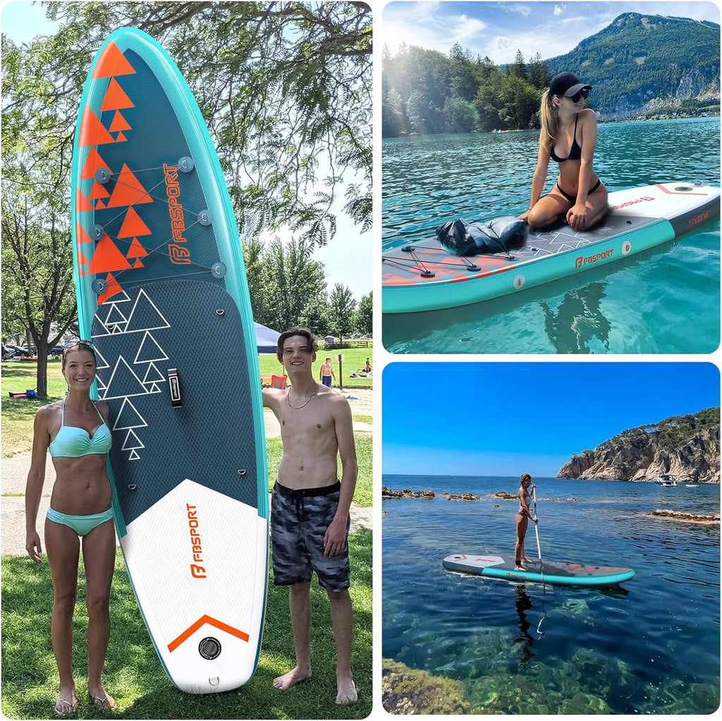 Planche de stand up paddle FBSPORT Premium 11', planche de yoga, contrôle du surf, pont antidérapant, attache, pagaie et pompe