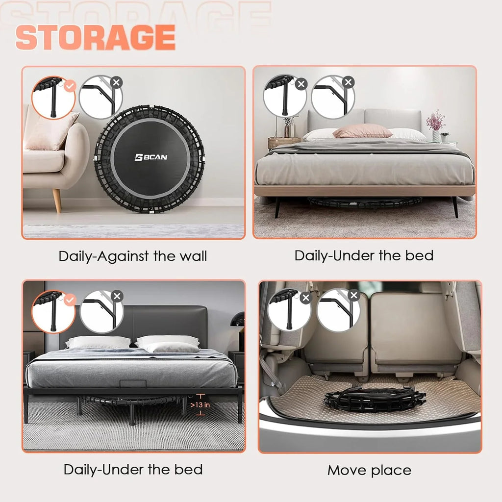 Mini-trampoline pliable BCAN 450/550 lb, trampoline de fitness 40"/48" stable et silencieux