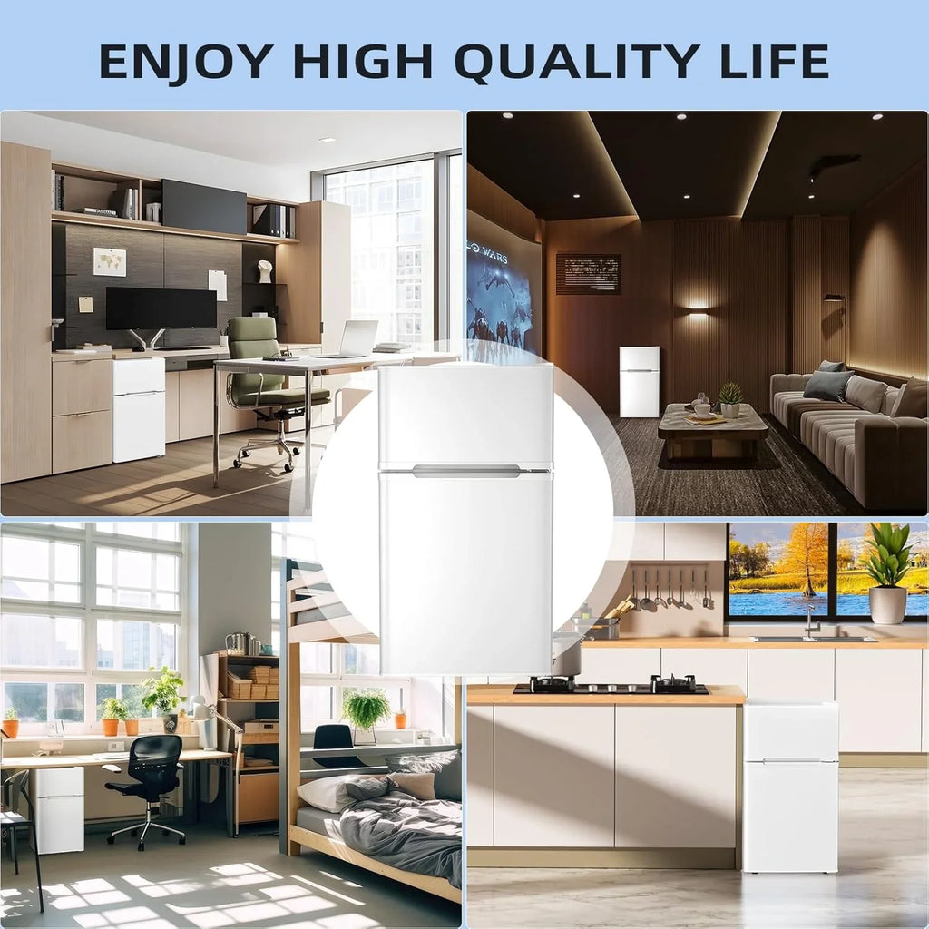 Mini-réfrigérateur NJStar de 3,2 pieds cubes avec congélateur, mini-réfrigérateur à double porte, réfrigérateur compact