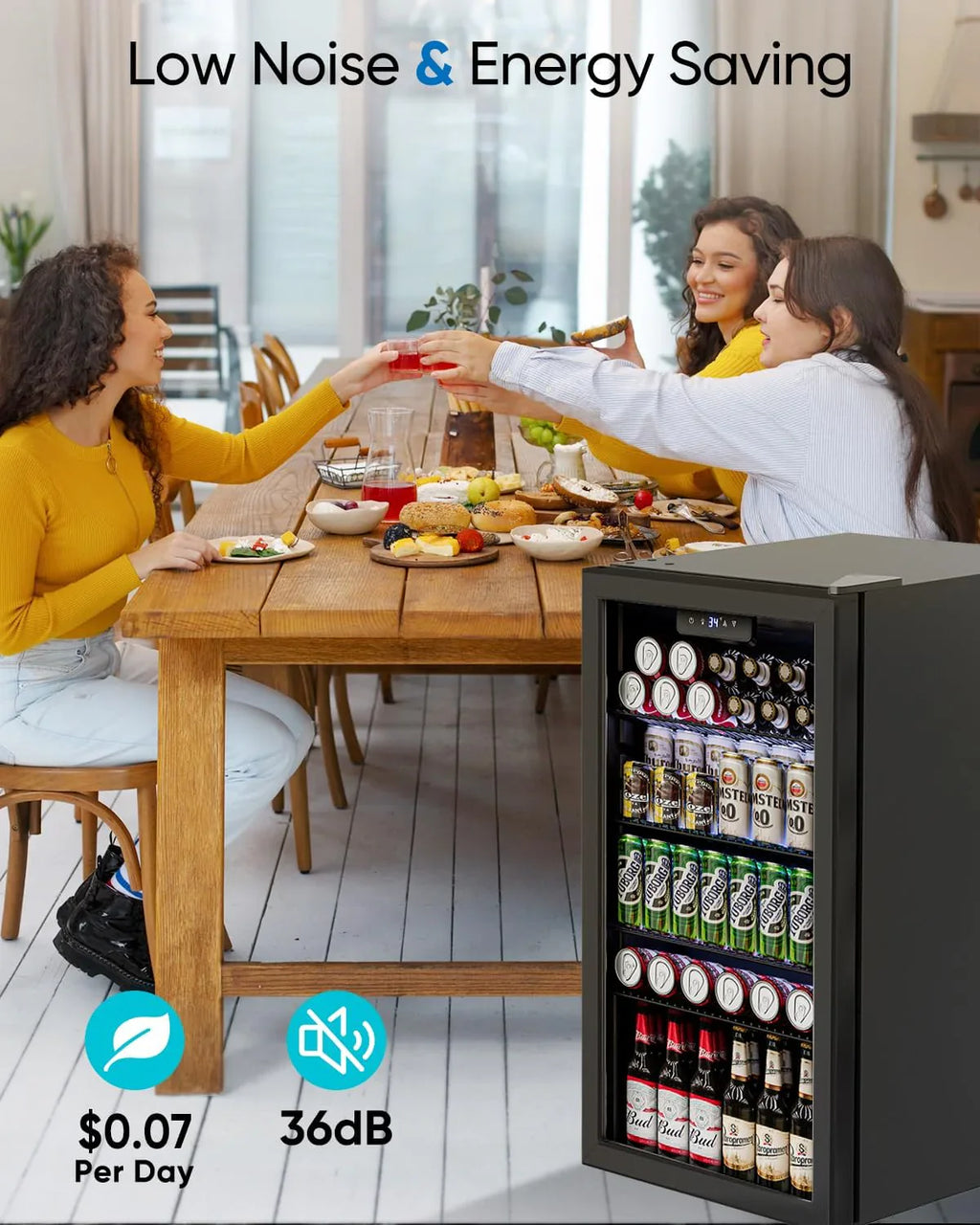 Réfrigérateur à boissons - Mini-réfrigérateur 126 canettes avec porte vitrée pour bureau, chambre, bar, maison