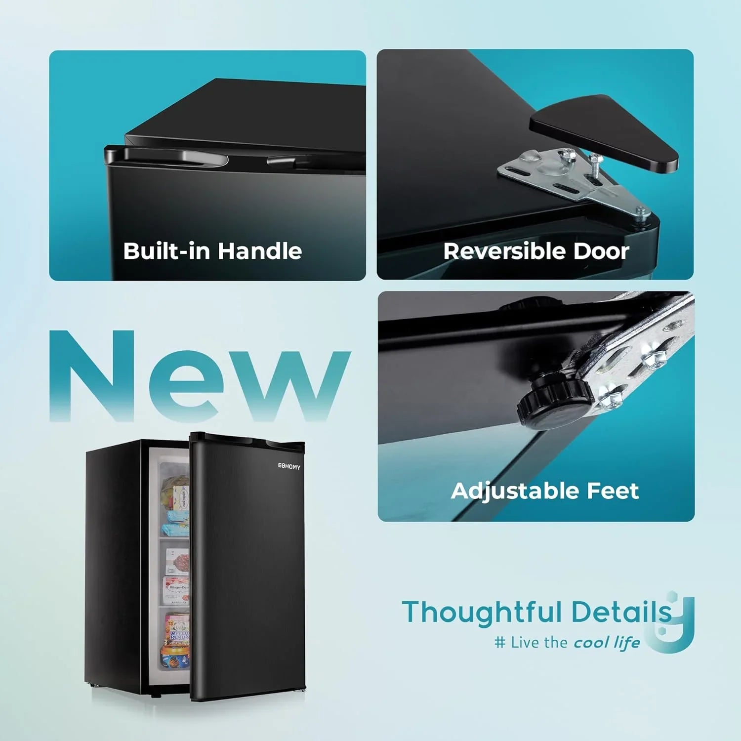 Congélateur vertical, 3,0 pieds cubes, mini-congélateur compact à une porte